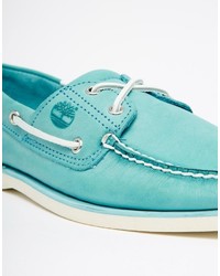 Chaussures bateau en cuir turquoise Timberland