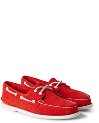 Chaussures bateau en daim rouges Sperry