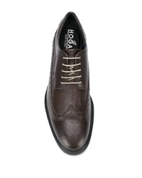 Chaussures brogues en cuir épaisses marron foncé Hogan