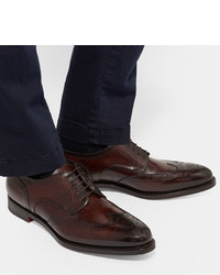 Chaussures brogues en cuir marron foncé Santoni