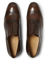 Chaussures brogues en cuir marron foncé Gucci
