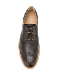 Chaussures brogues en cuir marron foncé Hogan