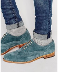 Chaussures brogues en daim bleu canard