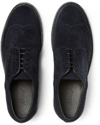 Chaussures brogues en daim bleu marine Brioni