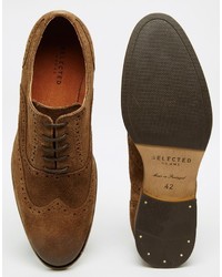 Chaussures brogues en daim tabac Selected