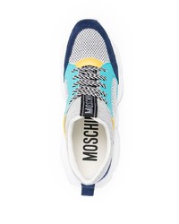 Chaussures de sport blanc et bleu marine Moschino
