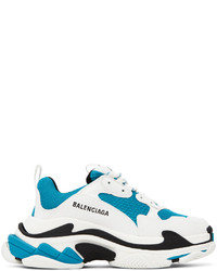 Chaussures de sport en cuir blanc et bleu Balenciaga