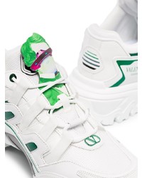 Chaussures de sport en cuir blanc et vert Valentino