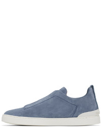 Chaussures de sport en cuir bleues Zegna