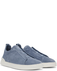 Chaussures de sport en cuir bleues Zegna