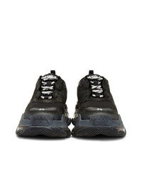 Chaussures de sport en cuir brodées noires et blanches Balenciaga