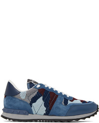 Chaussures de sport en cuir camouflage bleues