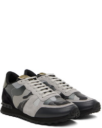 Chaussures de sport en cuir camouflage gris foncé Valentino Garavani