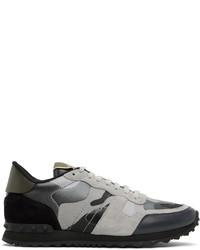 Chaussures de sport en cuir camouflage gris foncé Valentino Garavani