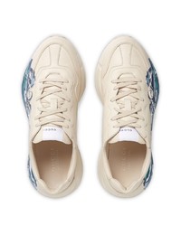 Chaussures de sport en cuir imprimées blanches Gucci