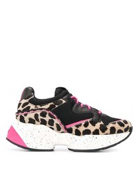 Chaussures de sport en cuir imprimées léopard noires Liu Jo