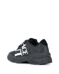 Chaussures de sport en cuir imprimées noires et blanches VERSACE JEANS COUTURE