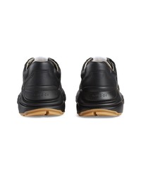Chaussures de sport en cuir imprimées noires Gucci