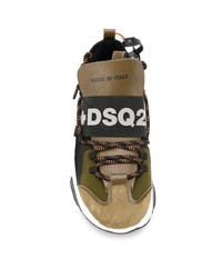 Chaussures de sport en cuir imprimées olive DSQUARED2