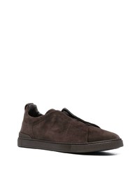 Chaussures de sport en cuir marron foncé Zegna