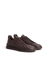 Chaussures de sport en cuir marron foncé Zegna