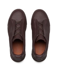 Chaussures de sport en cuir marron foncé Zegna