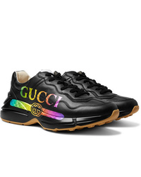 Chaussures de sport en cuir noires Gucci