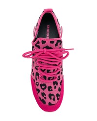 Chaussures de sport imprimées léopard fuchsia Diesel