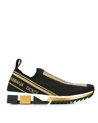 Chaussures de sport imprimées noir et doré Dolce & Gabbana