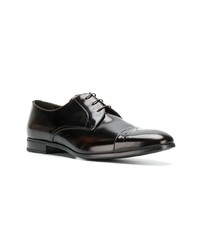 Chaussures derby en cuir marron foncé Prada