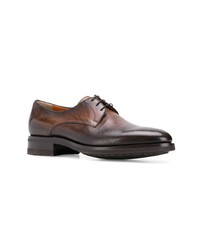 Chaussures derby en cuir marron foncé Santoni