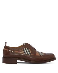 Chaussures derby en toile à carreaux marron foncé