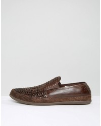 Chaussures en cuir tressées marron foncé Base London