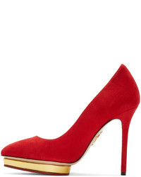 Chaussures en daim rouges Charlotte Olympia