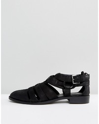 Chaussures plates en cuir noires Asos