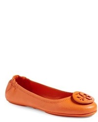 Chaussures plates en cuir orange