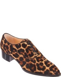 Chaussures richelieu en cuir imprimées léopard marron
