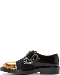 Chaussures richelieu en cuir noir et doré Marni