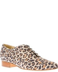 Chaussures richelieu en daim imprimées léopard marron clair