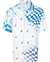 Chemise à manches courtes à carreaux blanc et bleu Off-White
