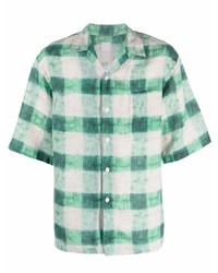 Chemise à manches courtes à carreaux blanc et vert 120% Lino