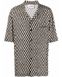 Chemise à manches courtes à carreaux blanche et noire Nanushka