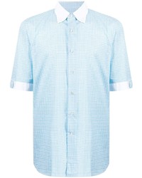 Chemise à manches courtes à carreaux bleu clair Stefano Ricci