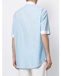 Chemise à manches courtes à carreaux bleu clair Stefano Ricci
