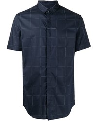Chemise à manches courtes à carreaux bleu marine Armani Exchange