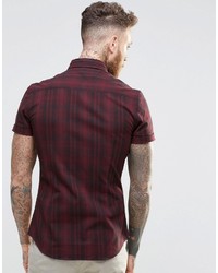 Chemise à manches courtes à carreaux bordeaux Asos