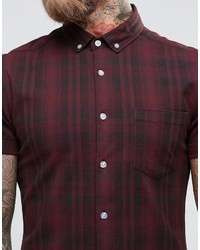 Chemise à manches courtes à carreaux bordeaux Asos