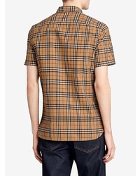 Chemise à manches courtes à carreaux marron clair Burberry