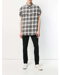 Chemise à manches courtes à carreaux noire et blanche R13