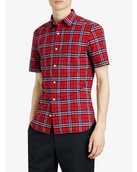 Chemise à manches courtes à carreaux rouge Burberry